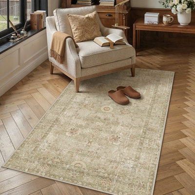 Tapis oriental beige Patty avec envers antidérapant