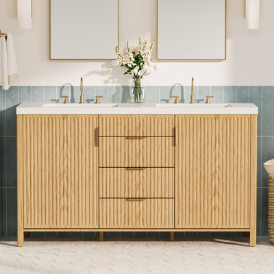 Meuble-lavabo autoportant avec lavabo à poser et à encastrer, assemblage requis