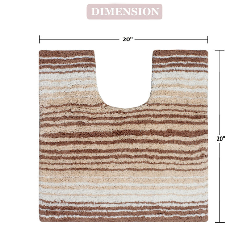 Hazlehurst U-shaped 100% Cotton Non-Slip Striped Bath Rug, Beige