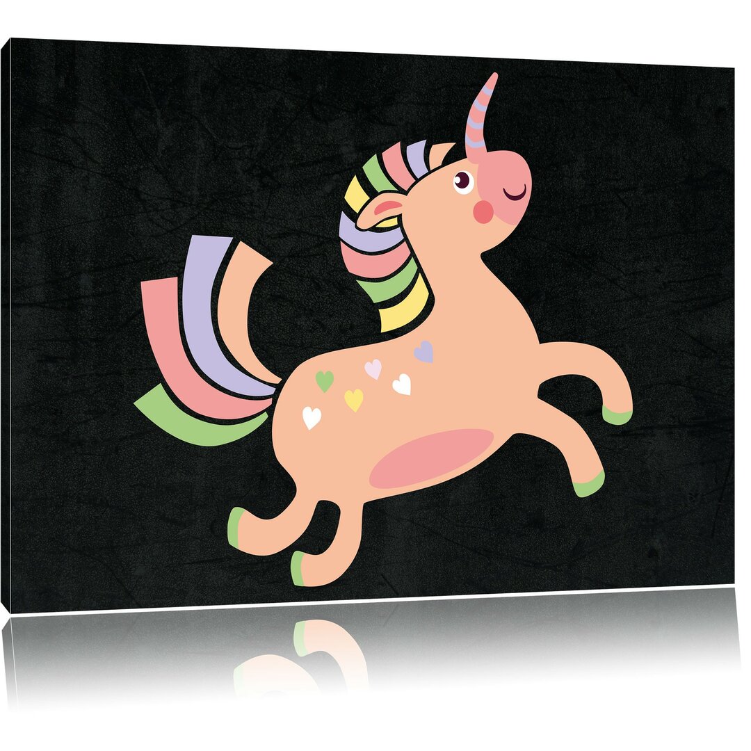 Leinwandbild Flauschiges Einhorn in Beige/Schwarz