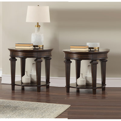 2-Piece Set 28x25in Brown Solid Wood End Table Classic Espresso Finish with Shelf