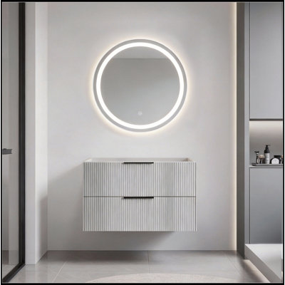 Meuble-lavabo flottant mural 36 po avec lavabo et tiroirs en céramique, conception cannelée grise moderne pour la salle de bain