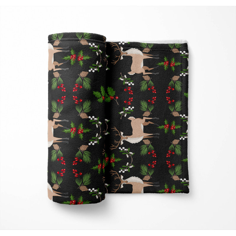 Jeté en velours Botanical Deer Holiday, L 60 po x l 50 po, Gris anthracite
