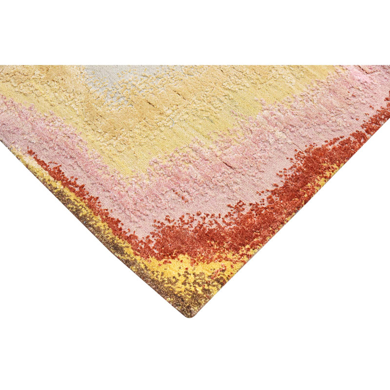 Abstract Area Rug in Rust/Yellow/Pink/Gray