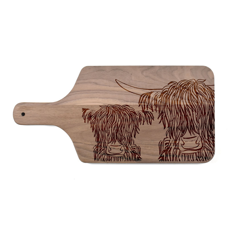 Wash Up Cow Sketch Paddle Cutting Board, Walnut