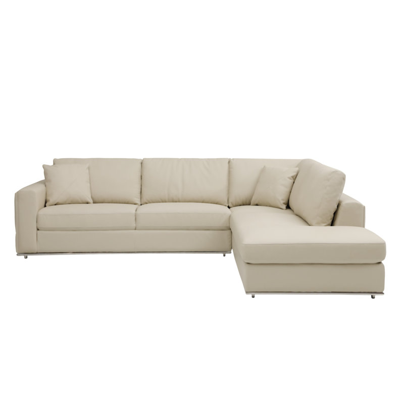 Palombo Genuine Top Grain Italian Leather Sectional, Beige, Left Hand Facing