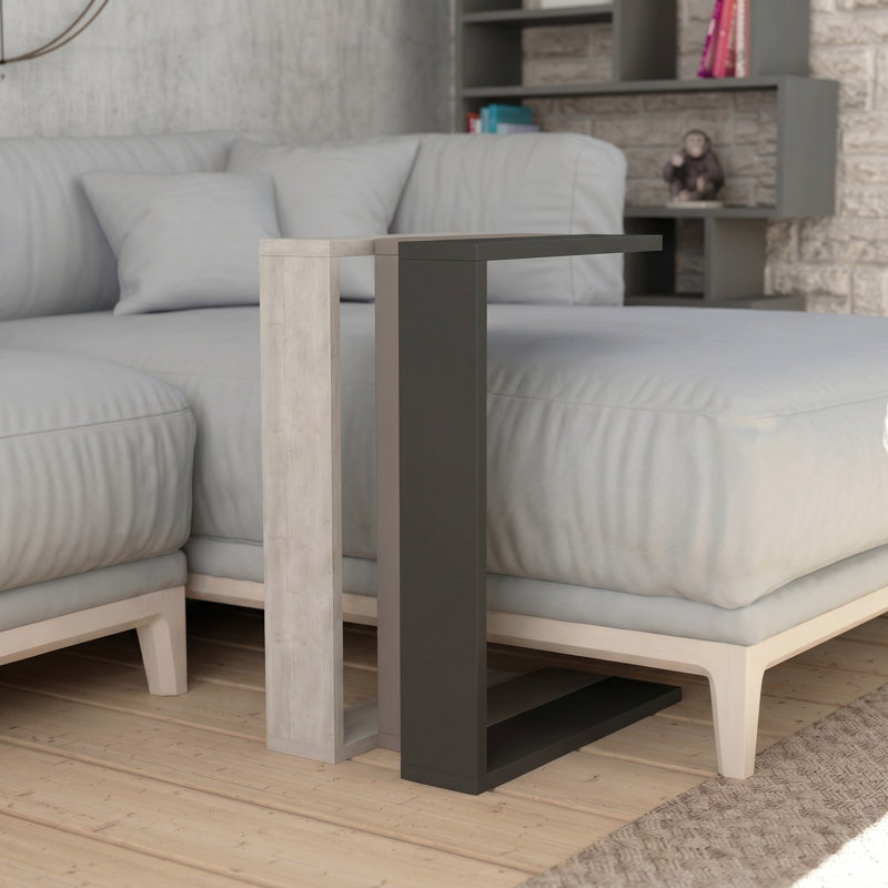 Madelyn Modern Compact C Shape Side Table, Anthracite/Light Mocha