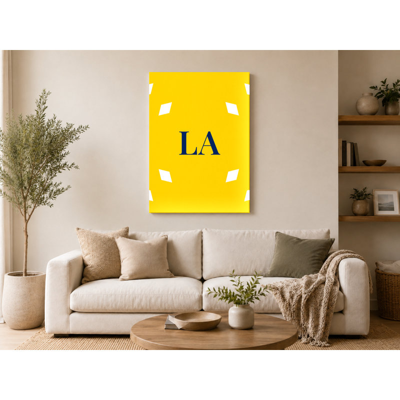 LA Soccer City couleurs monogramme de diamant de luxe - blanc or bleu marine - art mural sur toile, H 36 po x l 24 po