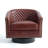 Bennett Upholstered Red Brown Faux Leather Tufted Barrel Small Swivel Chair with Nailhead Trim-678481666