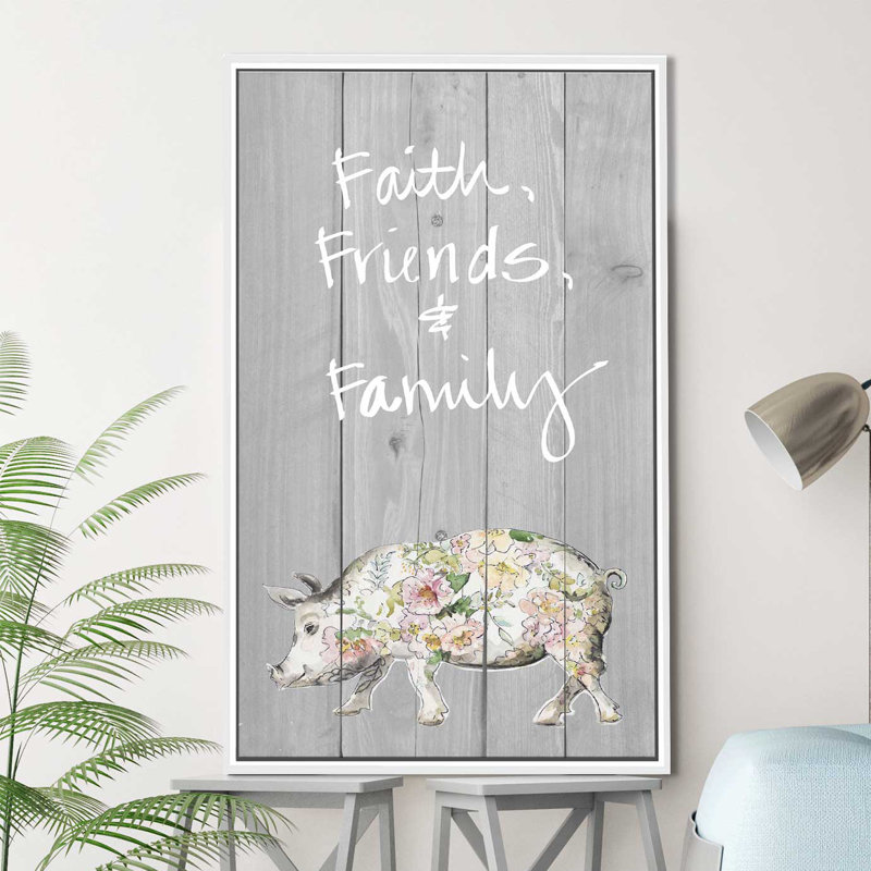«Faith Friends Family», impression, H 63,5 po x l 39,5 po x P 2 po, Cadre flottant blanc