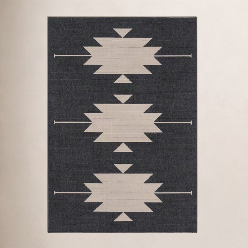 Tapis d'intérieur / extérieur gris anthracite de style Sud-Ouest Genesis, Rectangle 7 pi 10 po x 10 pi 10 po