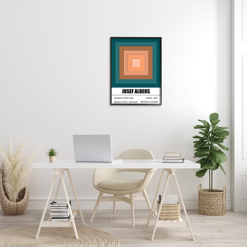Abstraction traditionnelle à motif géométrique de formes carrées, Giclée encadrée noir minuit, H 30 po x l 24 po