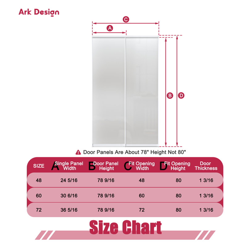 Aluminum Frame 1 Lite Tempered Mirrored Sliding Closet Doors with Installation Hardware Kit, 72" x 78.34"
