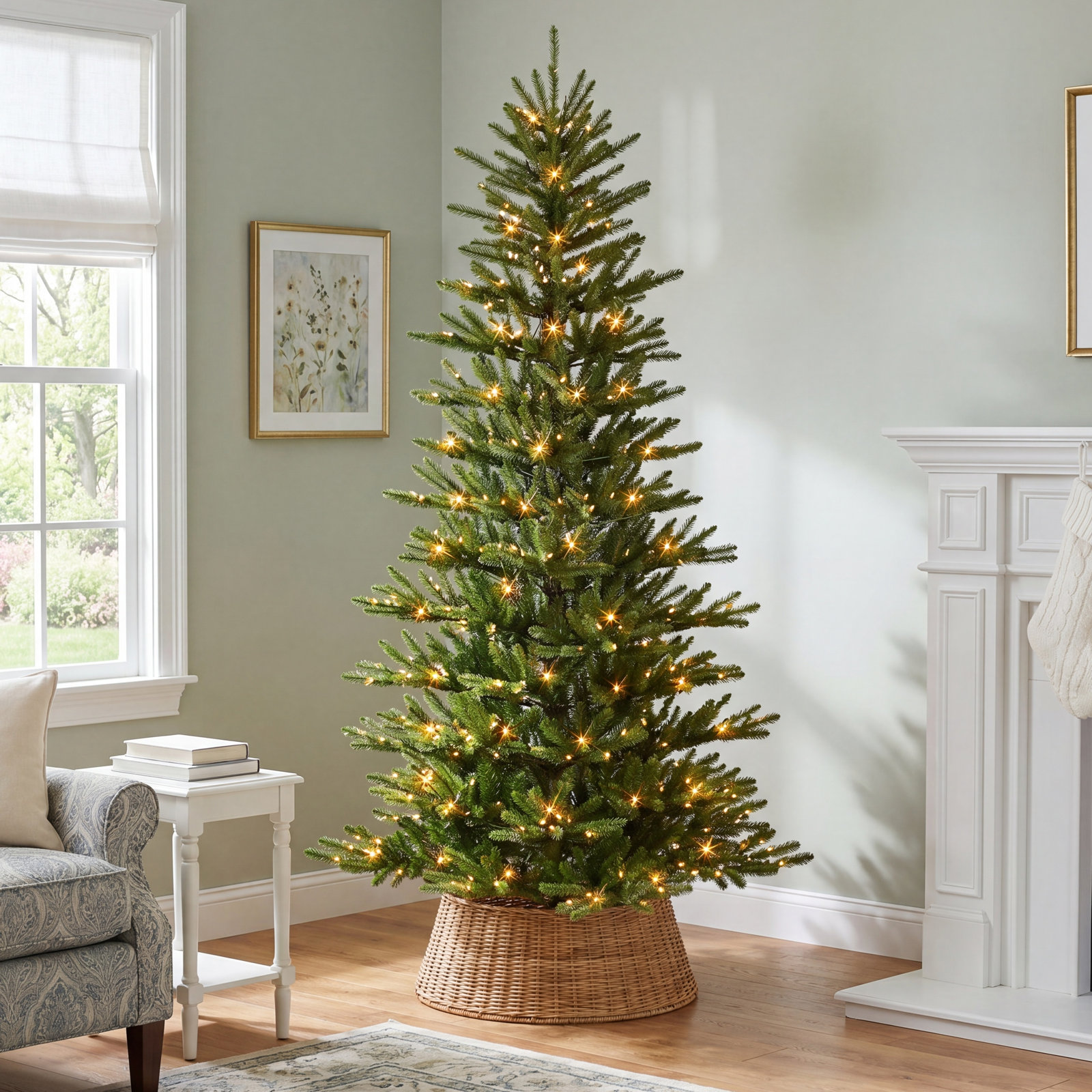 Lighted Artificial Spruce Christmas Tree, 7.5 Ft