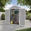 Remise de rangement extérieure en résine - Unité de jardin polyvalente et résistante aux intempéries avec toit incliné, fenêtres Lucent et porte verrouillable pour outils de jardin, refuge pour animaux et activités familiales