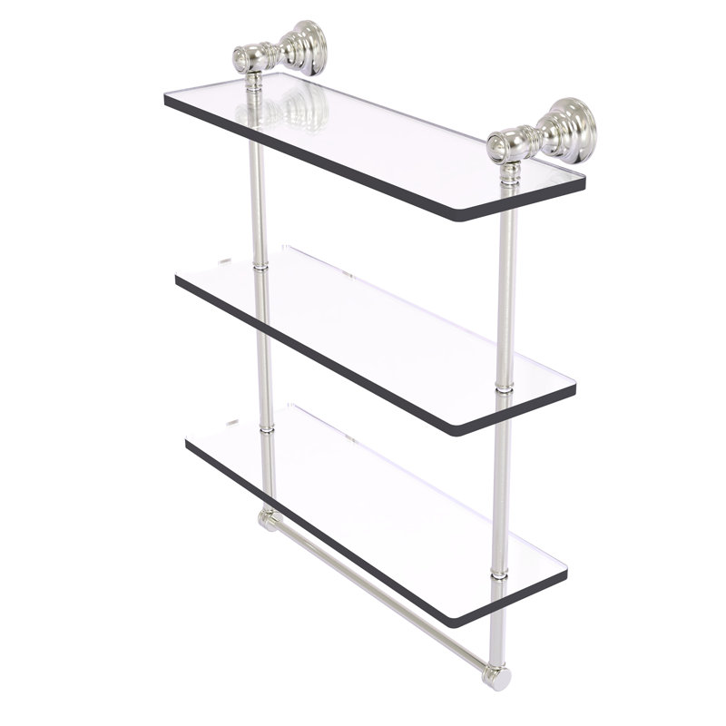 Freyja 3 Piece Glass Tiered Shelf with Towel Bar, 19.7" H x 16" W x 5.54" D, Satin Nickel