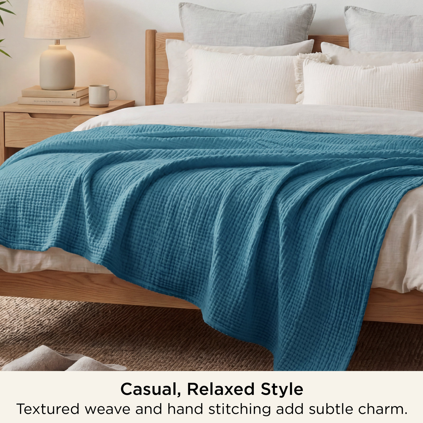 Bedsure 100% Cotton Muslin Blanket, 4-Layer Lightweight Summer Blanket for Dorm, Couch & Everyday Comfort, 200 GSM, Teal
