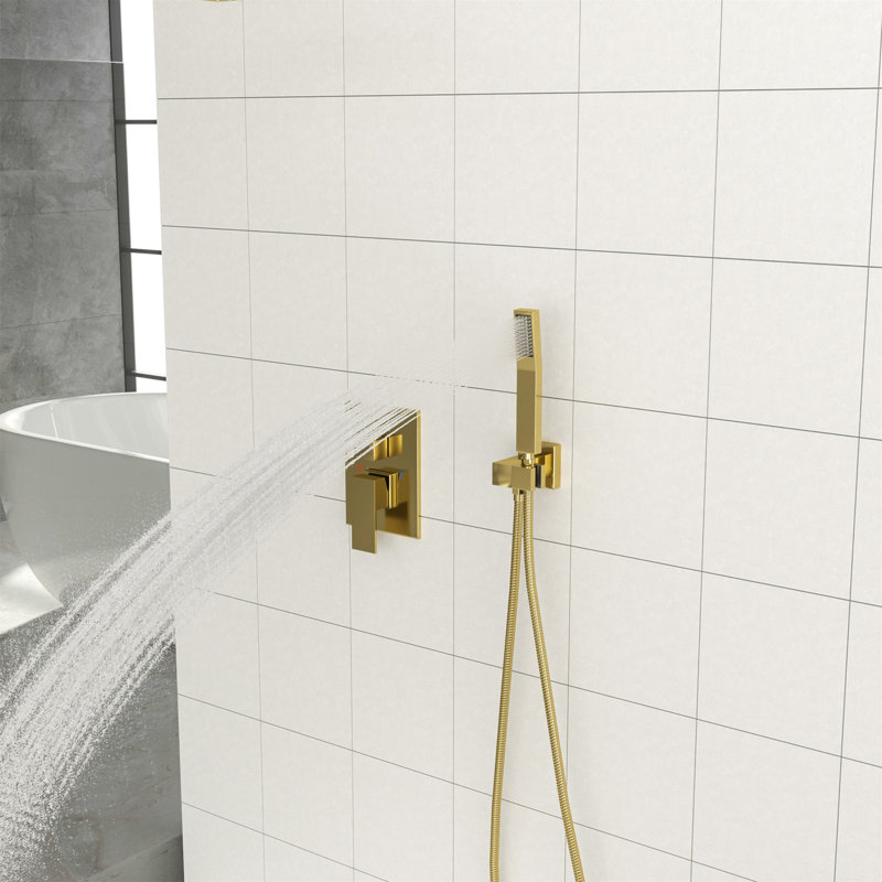 Pomme de douche double - Système de douche carré à fixation au plafond de 10 pouces avec valve brute