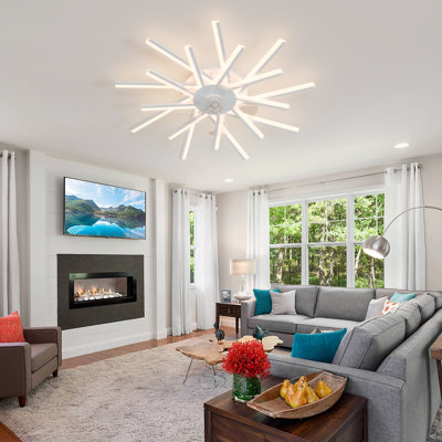 36 in. Indoor White Ceiling Fan with Light, Flush Mount Ceiling Fan with Remote App Control, Dimmable, 3-Color, 6-Speeds