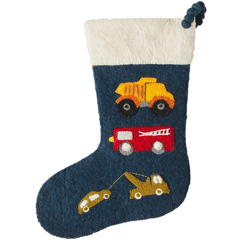 Hand-Felted Wool Christmas Trucks Stocking