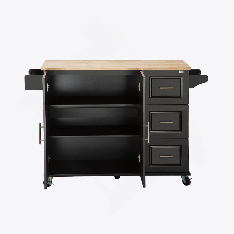 Îlot de cuisine et chariot de cuisine, îlot de cuisine avec plateau de table en bois d'hévéa extensible Nmobile
