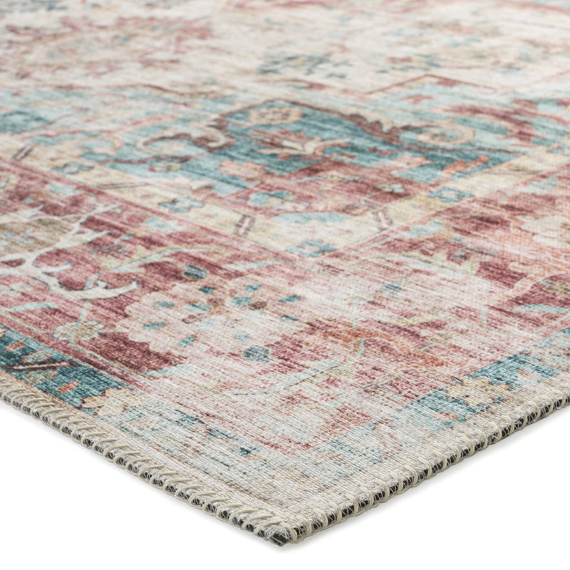 Tapis rouge foncé / bleu sarcelle Mashaunda Performance, Tapis de couloir 2 pi 6 po x 8 pi