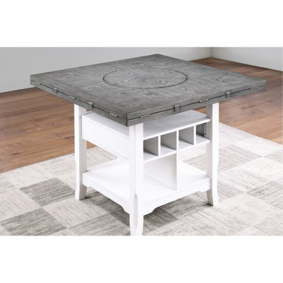 Table de salle à manger moderne, ronde ou carrée, blanc antique et gris, rangement intégré, idéale pour la décoration et l'espace.