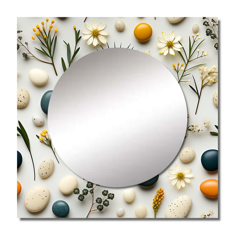 Motif zen serein de pierres pour spa I - grand miroir carré bohème et éclectique pour décoration murale, 36 po x 36 po
