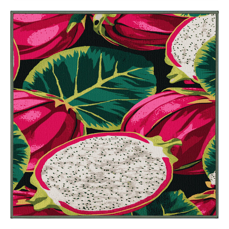 Tapis lavable à motif de fruits du dragon Pitaya, Carré 6 pi