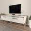 Meuble télé moderne blanc et noyer, 64,4 x 18,4 x 14,4 pouces | 100% panneau de particules enduit de mélamine, épaisseur: 0,7 pouce | Design scandinave élégant, parfait pour le salon et les espaces de divertissement-1370486671