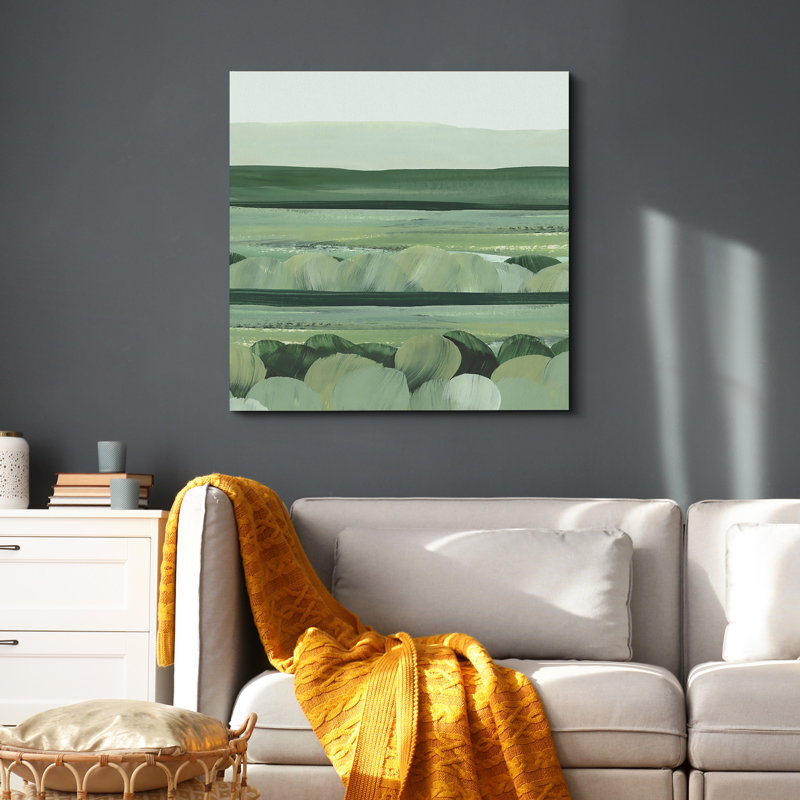 Green Abstract Landscape, 12" H x 12" W, Wrapped Canvas