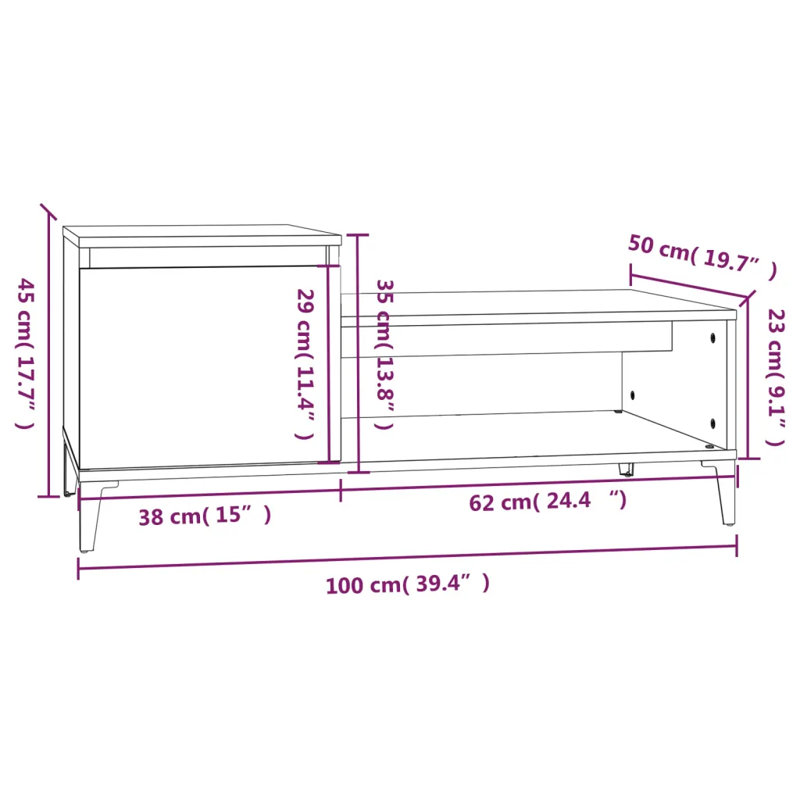 Four Leg Coffee Table with Storage, High Gloss White