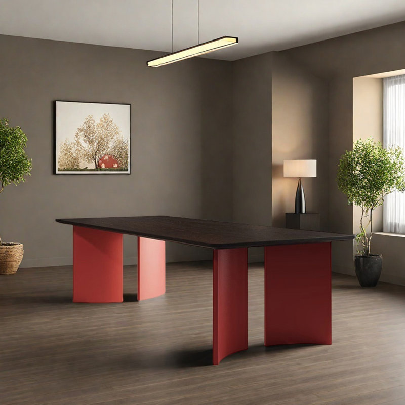 Table rectangulaire moderne en bois massif rouge et noir, H 29,52 po x L 86,61 po x l 35,43 po