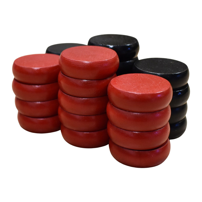 26 disques Crokinole (grands disques - 1 1/4 pouce de diamètre (3,2 cm)), Noir / rouge