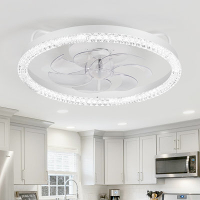 Chisholm 20" 7-Blade Modern Bladeless Caged White Ceiling Fan with Lights and Remote