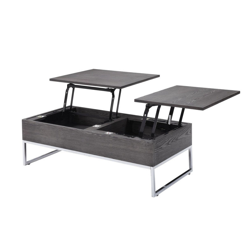 Table basse à plateau relevable en bois gris et argent 47 po, H 14 po x l 47 po x P 20 po