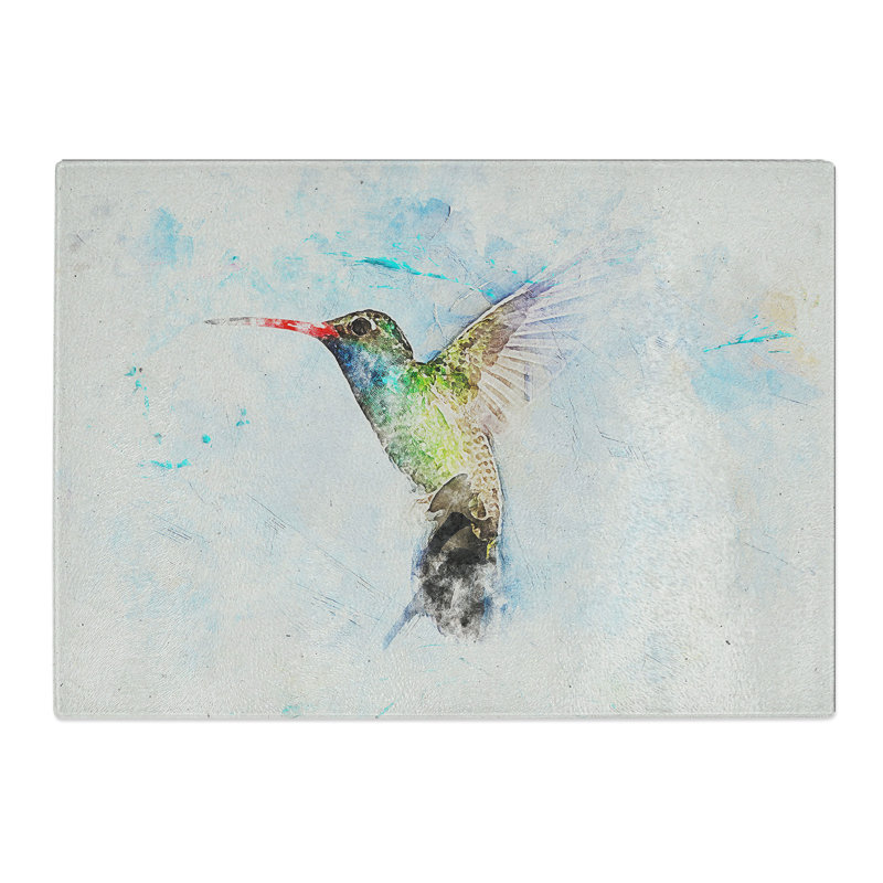 Tempered Glass Hummingbird Paint Smudge Chopping Board, 20 cm x 28.5 cm
