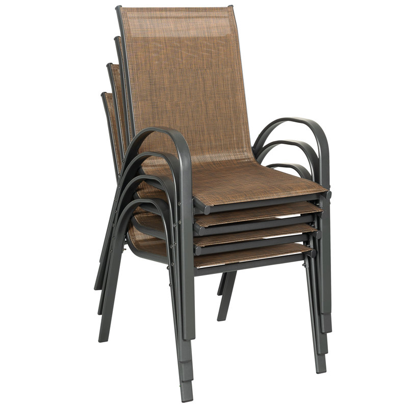 Outdoor Patio Chairs , Stackable Dining Chairs for All Weather, Chair Set with Armrests for Backyard, Brown