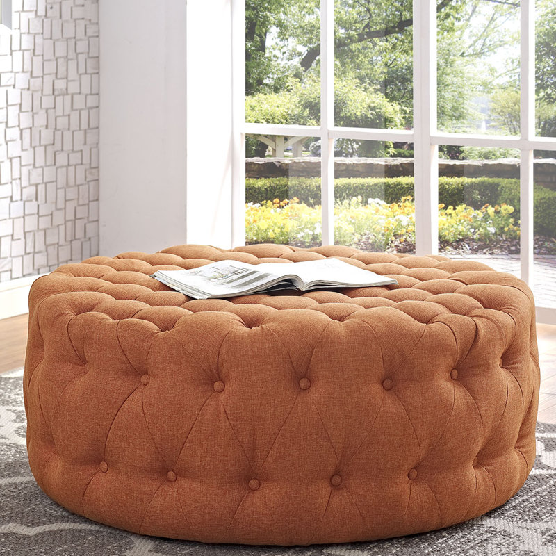 Modway Copper Grove Harrison Blue Amour Fabric Ottoman, Orange