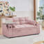 Canapé-lit en chenille rose avec accoudoirs de rangement, port USB et table d'appoint rotative