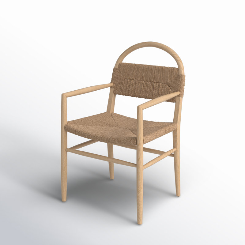 Chaise avec accoudoirs en bois massif Kashmir, Beige, Naturel