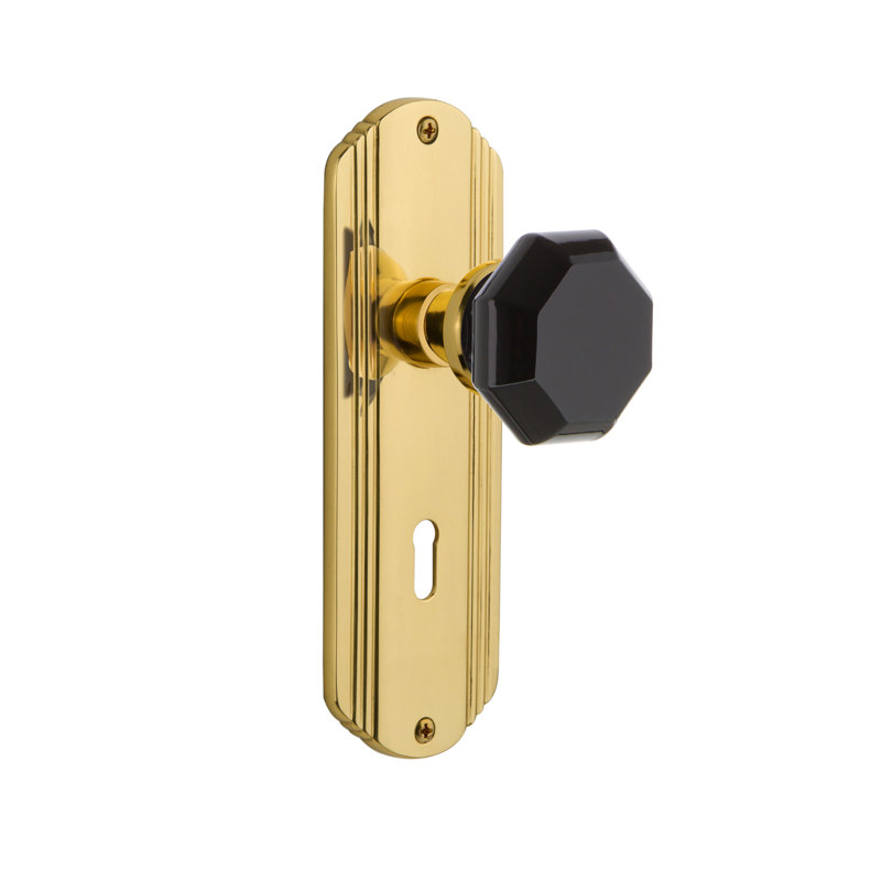 Assiette décorative avec trou de serrure décoratif et bouton de porte noir Waldorf, Laiton non laqué