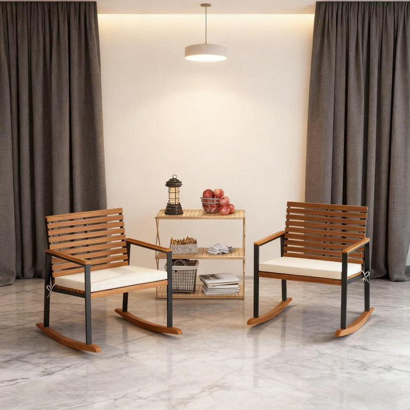 Ensemble de 2 chaises berçantes avec coussin d'accoudoirs, blanc crème Lawn