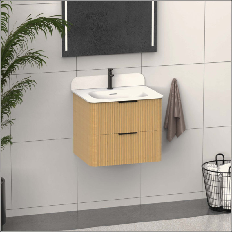 Meuble-lavabo cannelé avec lavabo et quincaillerie intégrés, Tan/Black, 24"
