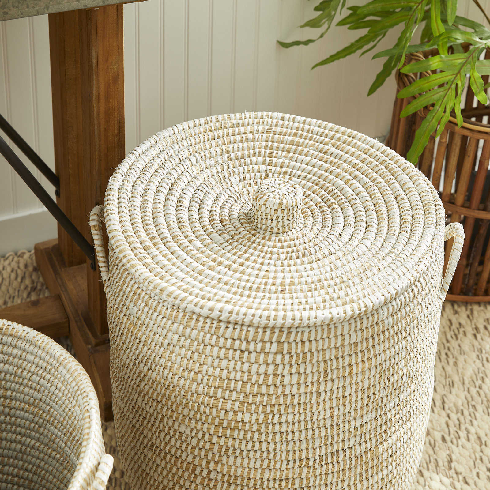 Vira Hand Woven Seagrass Hamper Baskets with Lids Set