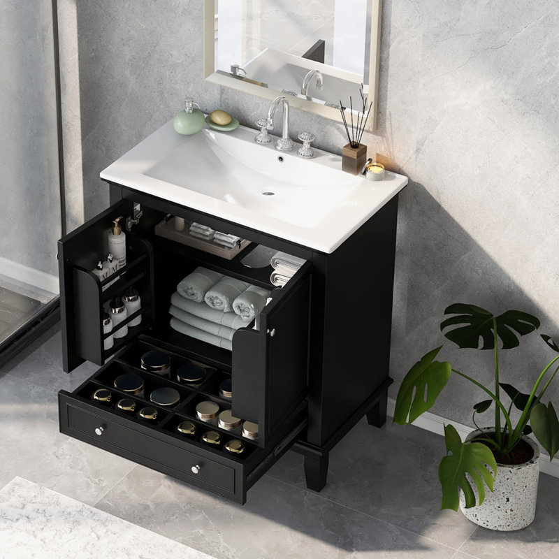 Meuble-lavabo multifonctionnel avec portes et tiroir 30 po