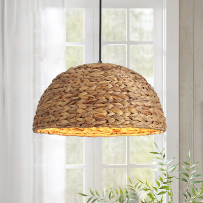 1-Lights Hand-Woven Rattan Dome Natural Pendant Light