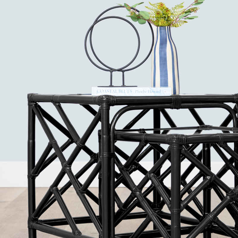 Chippendale Glass Nesting End Table, Black