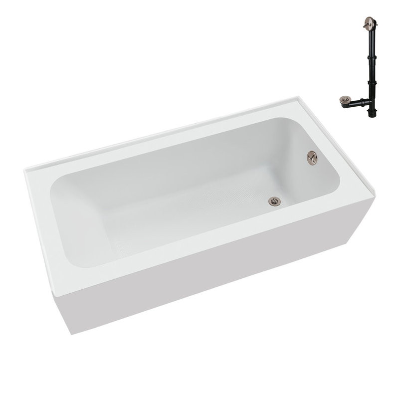 Baignoire en alcôve droite en acrylique blanc brillant avec drain extérieur Streamline 60 po x 30 po Streamline