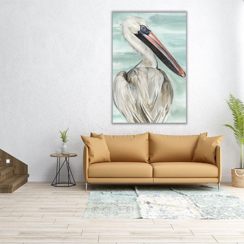 Turquoise Pelican I - reproduction d'art sur toile, H 30 po x l 20 po